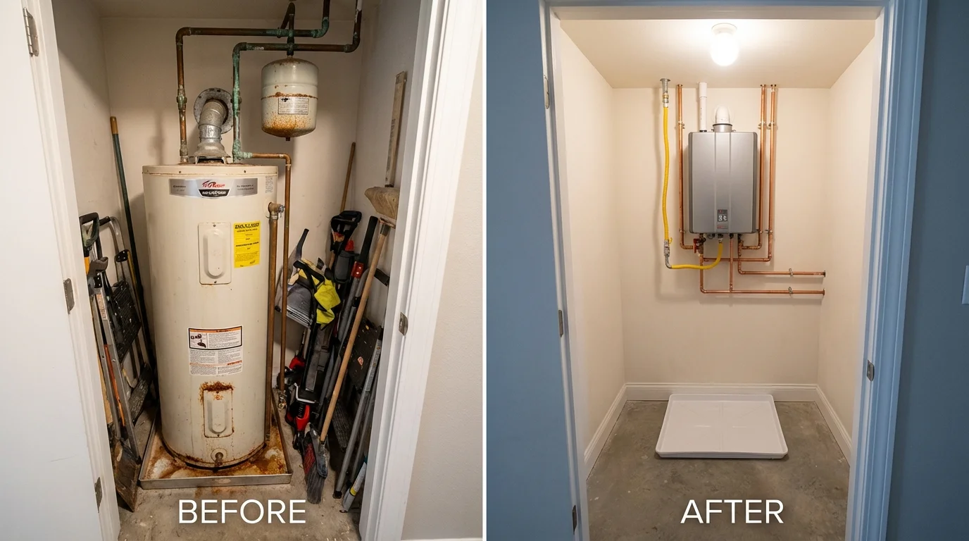 Tank water heater versus wall-mounted tankless unit comparison for Montgomery, AL homeowners
