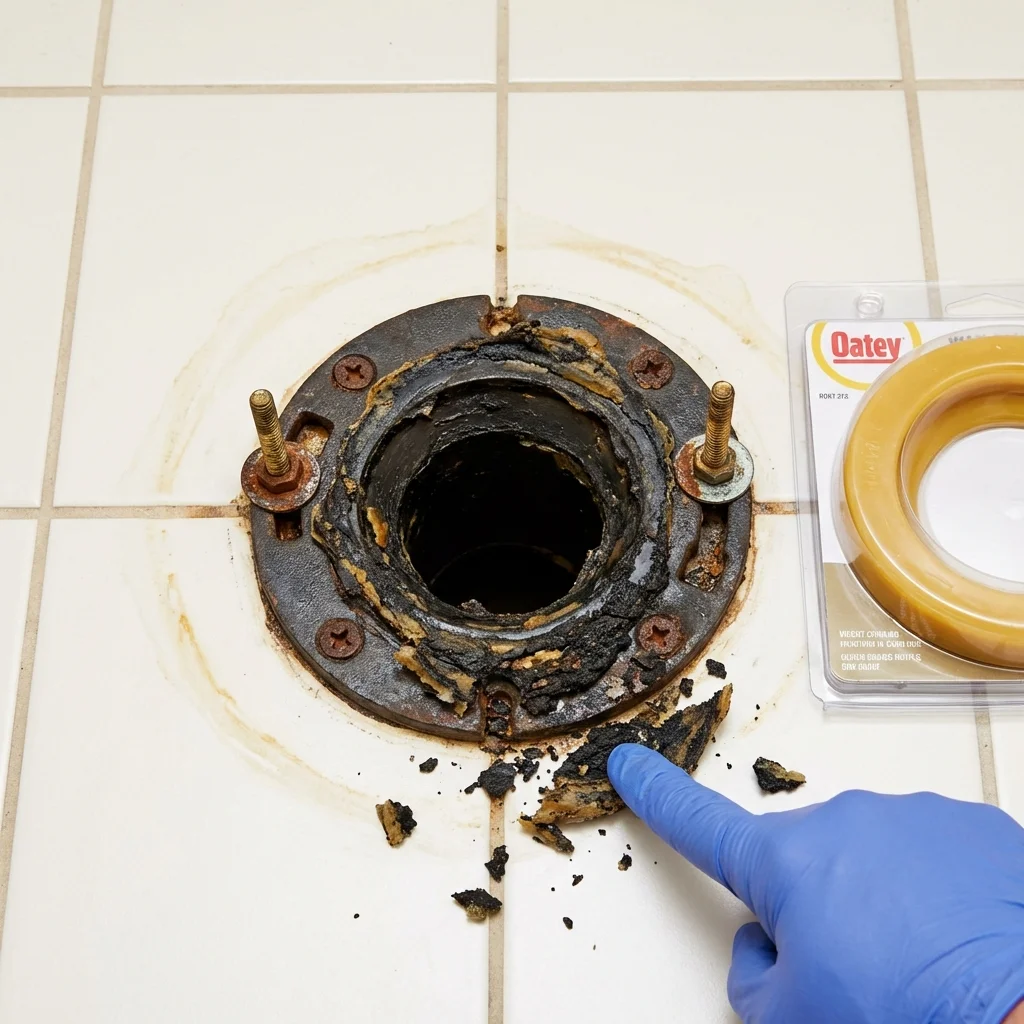 Failed wax ring showing water seepage at the base of a toilet in a Montgomery, AL home